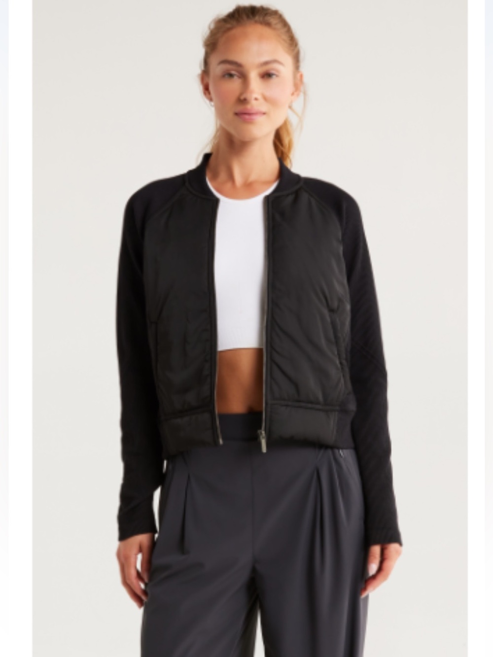 Zella Mixed Media Bomber Jacket